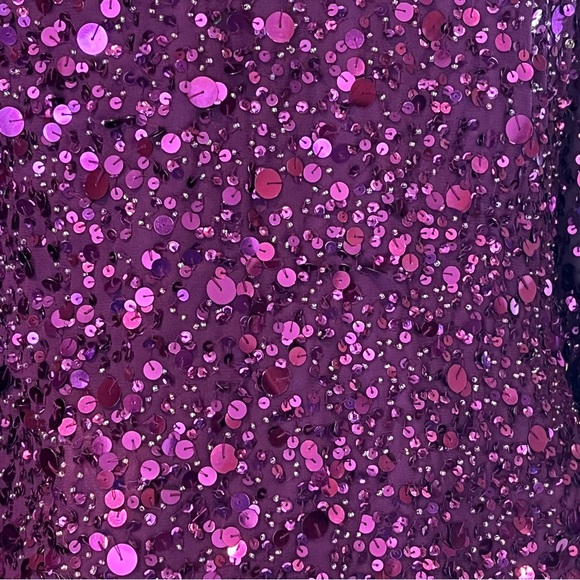 NWT Aidan Mattox Pink Purple Sequin Blouse Shirt Ruched Sleeves V Neck Size S - Picture 6 of 16